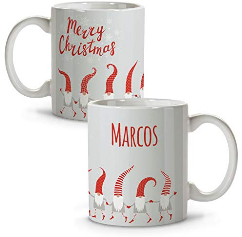 LolaPix Taza navideña personalizada con nombre. Regalos Navidad personalizados. Tazas personalizadas de cerámica. Varios diseños y colores de interior. DUENDES NAVIDEÑOS