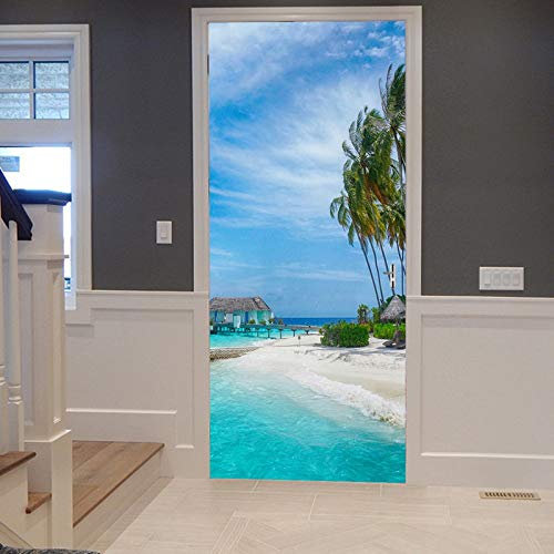 A.Monamour Türtapete Selbstklebend Türfolie Türposter 3D Sommer Strand Meer Blauen Himmel Palmen Tropische Natur Vinyl Folie Türdeko Tapete Wandbild Türaufkleber Türtattoo 83 x 204 cm