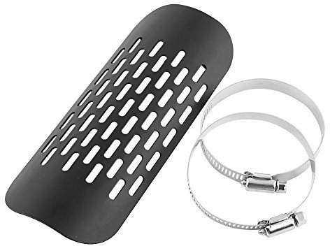 Universal Muffler Heat Shield, Exhaust Muffler Shield Muffler Heat Shield Cover with Radiating Hole Design and 2 Adjustable Mounting Clamps, Suitable for Most Motorcycle(Black)