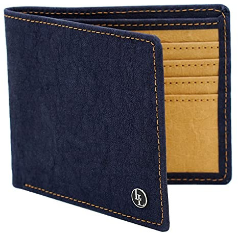 Locklair Herren Kartenetui aus veganem Papierleder, Karten Portemonnaie mit RFID-Schutz, Männer Geldbörse ohne Münzfach, Vegan Wallet, Papier Kartenhalter nachhaltig (Blau/Hellbraun)