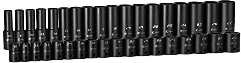 Capri Tools 1/2 in. Drive Shallow and Deep Impact Socket Set, Metric, 10 to 27 mm, 36-Piece