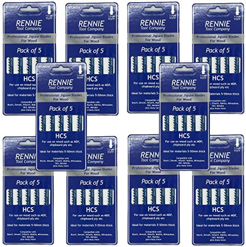 50 x T144D 100mm Long Jigsaw Blades For Straight and Fast Cuts in Wood | Compatible with DeWalt, Makita, Milwaukee, Festool, Hikoki, Metabo, Bosch Jigsaws + Many More. T Shank