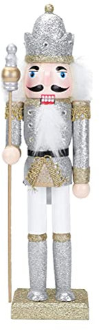 Kangmeile Soldat Casse-Noisette, Dessus de Table ou de cheminée de Casse-Noisette argenté à Paillettes de Noël, Jouet de décoration de marionnettes en Noyer Artisanal, 30 cm de Haut en Bois