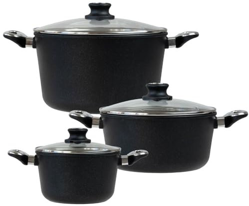 BAF Kochtopf Set 6-tlg. Kochtopf 20 cm + 24 cm und Gemüsetopf 28 cm - Topfset Aluguss beschichtet - inkl. Deckel - ohne Induktion - Made in Germany