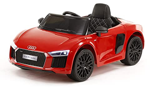 AsVIVA Kinder Elektroauto Audi R8 Spyder Coupe (70 Watt Motor), Lizenziert, Eva Vollgummireifen, LED Vorder- und Rücklicht, Elektroauto für Kinder ab 3 Jahre, rot