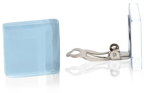 Statement Ohrclips Damen ohne Ohrlöcher • Quadratische Clip Ohrringe in hellblau • Handmade Edelstahl Schmuck aus Glas • 20x20x3 mm