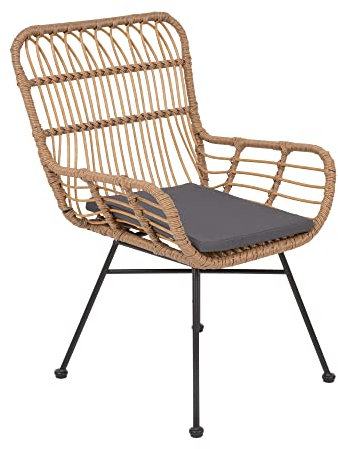 PATIO Gartenstuhl Adele Polyrattan Korbsessel Gartensessel mit Armlehne inkl. Sitzkissen Gartenstuhl Essstuhl Wetterfest Indoor/Outdoor Rattan-Optik beige
