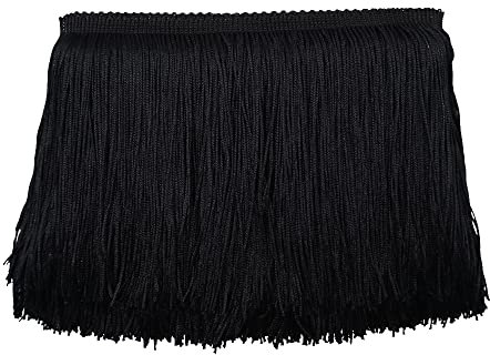 1 Rolle 10 Yards 15 cm Polyester-Quastenborte, breite Fransenborte für lateinamerikanische Kleider, Lampenschirm-Dekoration, Quaste, Nähborte (schwarz)