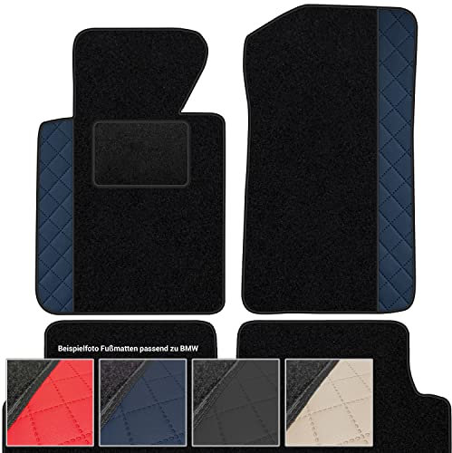 moto-MOLTICO Fußmatten Auto Velours Autoteppiche Schwarz Automatten Set 4-teilig - Auffälliges Design - passend für BMW 1er E87 2004-2011 (Blaues Muster)