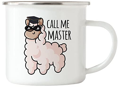 Hey!Print Call me Master Emaille Tasse Masterabschluss Geschenk Lustig Alpaka Studium Absolvent Uni