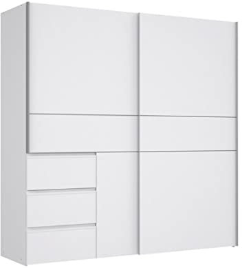 Home Heavenly® - Armario ropero 200 cm 2 Puertas correderas + cajonera integrada WINTER2. Armario Blanco Mucho almacenaje Dormitorio vestidor.