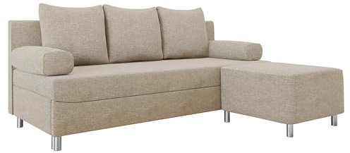 Mirjan24 Schlafsofa Dover, Sofa mit Bettkasten und Schlaffunktion, Bettsofa, Farbauswahl, Schlafcouch mit Chromfüße, Couchgarnitur, Polstersofa (Matana 17, mit Polsterhocker)