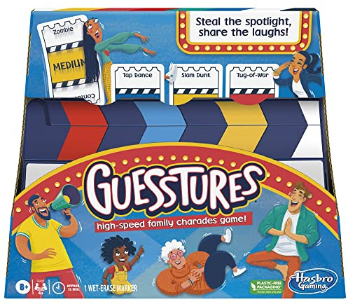 Guesstures Spiel, Scharaden Spiel f r 4 oder mehr Spieler, inklusive anpassbarer Karten und Kl ppel, Familien-Partyspiel ab 8 Jahren