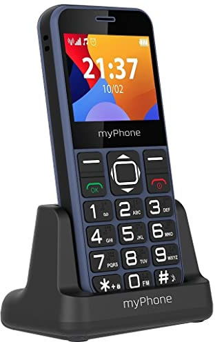 myPhone MP Halo 3 Téléphone Portable pour Seniors avec Station de Charge, Grand écran 2,3” Téléphone à Touches, Bouton d'appel d'urgence, Lampe de Poche, Bluetooth, Batterie 1000mAh, Caméra – Bleu