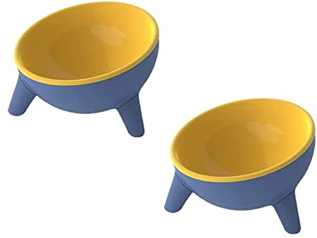 Cat Bowls Tilted Raised,Cat Feeding Bowls Elevated Cat Food Water Bowl Kittens Dishes 15° Inclined Angle Cat Feeder,2PCS Yellow
