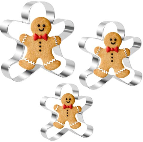 Juego de cortadores de galletas de hombre de jengibre, 3 piezas con forma de hombre de jengibre, cortador de galletas de acero inoxidable para hornear
