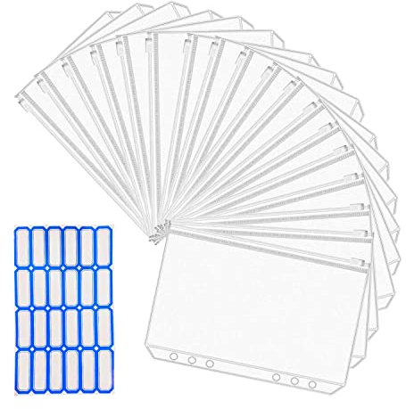20 Stücke A5 Binder Taschen, 6 Löcher Binder Taschen A5, Transparent A5 Klarsichthüllen, Wasserdicht Budget Bbinder A5, A5 Binder Geeignet für Notizbücher Schreibwaren Briefmarken Quittungen