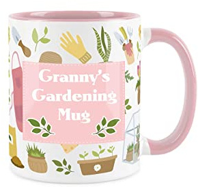 Gardening Mug Granny Grannys Garden Tea Coffee Drinks Pink White Gift