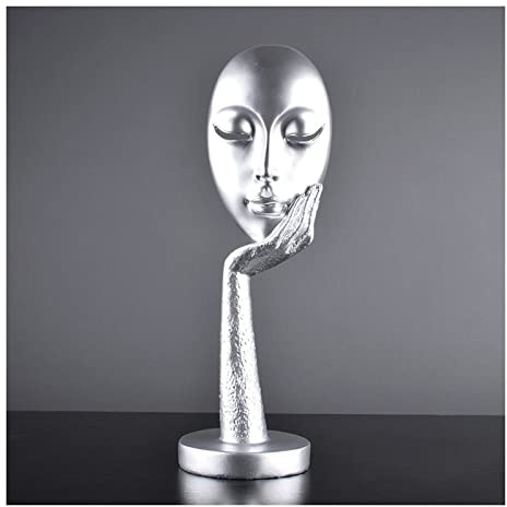 Tauzveok Abstrakte Kunst Skulptur Deko, Golden Gesicht Figur Dekoration Statue, Zum Dekorieren Von Wohnzimmer, Schlafzimmer, Büro,Skulpturen Und Figuren Modern, Resin,Silver a