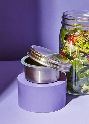 KoRo - Trenneinsatz für Ball Mason Jar 86 mm - Aus Edelstahl - Trennfach mit integriertem Schälchen und Deckel - Separater Transport von Salat und Dressing oder Müsli und Joghurt im Schraubglas