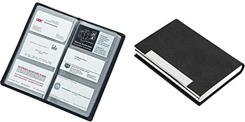ALASSIO 41006 - Visitenkartenalbum aus FINEtouch-Lederimitat, 20 x 11,5 x 1,5 cm & AYCLIF Visitenkartenetui Professionelles PU-Leder Metall Namenskartenhalter Tasche Visitenkartenhalter