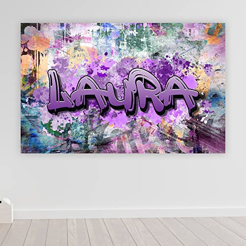 timalo® Robustes Gamerposter mit Namen personalisiert | Coole Gaming Wanddeko mit Gamer Bild für die Wand | Deko Poster XXL Wandbild | Graffiti Wand lila Schrift für Mädchen | Motiv 54