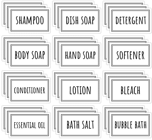 Segbeauty Seifenspender Flaschenetiketten, 36 Stück Etiketten für Waschküche, Wasserdichte Aufkleber Namen für Küche Badezimmer Shampoo, Geschirrseife, Lotion (Weiß, 5cm x3 cm)