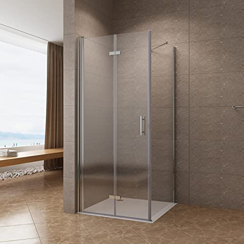 AQUABATOS NIMES Eck-Duschkabine Eckdusche 90x90x195cm Glasdusche faltbar Duschtür Falttür mit Seitenwand ESG-Sicherheitsglas Klarglas 6 mm inkl. Easy-Clean-Beschichtung