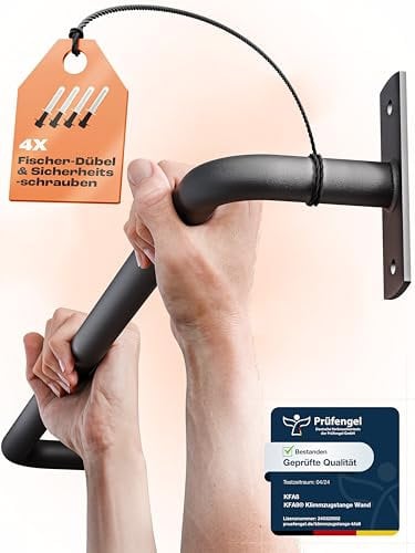 KFA8 Klimmzugstange Wand - Platzsparende Pull Up Bar aus Stahl zur festen Wandmontage - stilvolles Design und hohe Bewegungsfreiheit - Calisthenics Equipment für Zuhause - inkl. Dübel und Schrauben