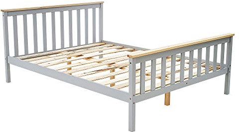 Panana Double Bed Frame Solid Wooden 4FT6 Bed Frame Adults Kids Teenagers Bedroom Home (Grey)