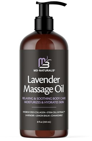 Lavender Sensual Massage Oil with Collagen and Stem Cells, Skin Tightening Therapy for Bum, Thighs, and Belly, Fast-Absorbing Cellulite Oil, 8 fl oz by M3