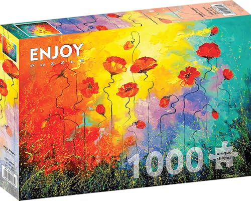 1000 Pieces Jigsaw Puzzle for Adults – Matte Finish, Soft Touch, Sturdy and Unique Pieces, Tight Fit, Vivid Colors, Missing Pieces Service – Magical Red Poppies with Summer Rainbow – by ENJOY Puzzle