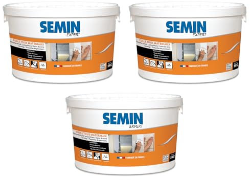 Colle Tout Matériaux Semin, Prêt à l'Emploi, Intérieur/Extérieur, Seau de 5 kg (lot de 3)