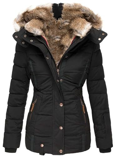 Veste d'hiver fine et chaude à capuche pour femme - Veste d'hiver chaude et légère - Manteau en duvet épais - Veste tampon d'extérieur, Noir , XXL