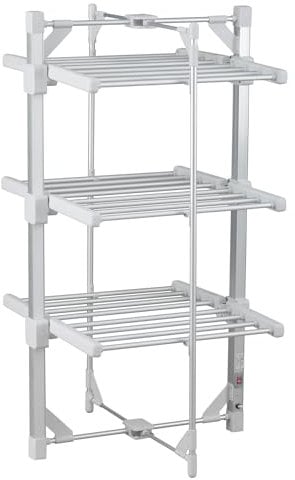 Taylor & Brown 3 Tier Heated Clothes Airer | Deluxe Folding Aluminium Clothes Drying Rack | Electric Laundry Drying Horse Rack | 220W Energy Efficient 24 Rails, 111cm, Compact Mini Version