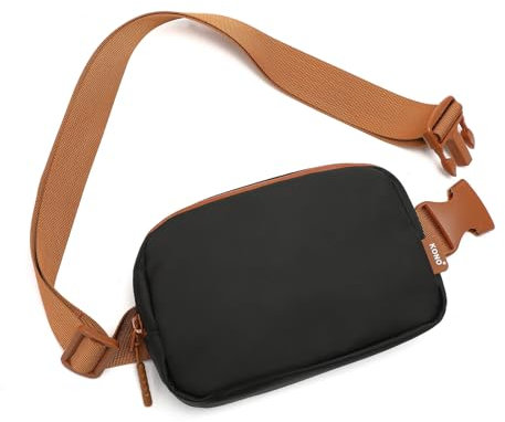 Kono Mode Bauchtasche Gürteltasche Umhängetasche Wasserabweisende Hüfttasche Leichtgewichtige kleine Reise-Brusttasche mit verstellbarem, erweitertem Gurt (Schwarz/Braun)