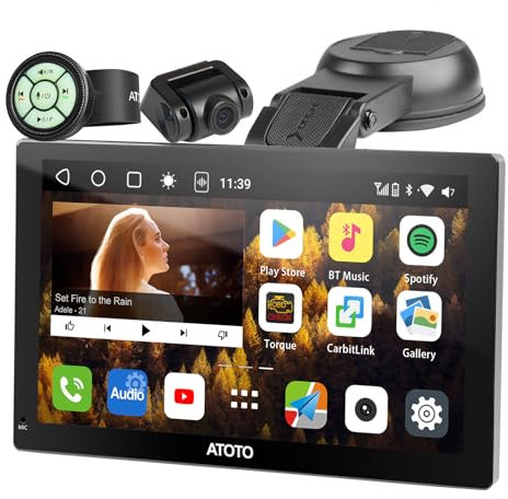 ATOTO P9 9-Zoll QLED Android Tragbares Armaturenbrett-Videogeräte,Autoradio 4G+32G,mit HD 1080P Frontkamera,Wireless CarPlay & Android Auto,GPS-Verfolgung,4G-LTE,Fernbedienung,P909PR-S1