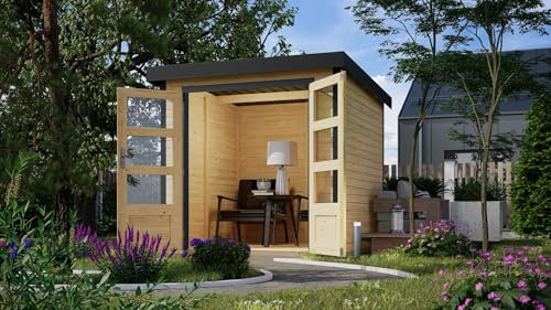 CHILLROI® Hybrid Gartenhaus Hollywood inkl. Fußboden optional mit Anbau Gartenlaube Geräteschuppen Gartenhütte (Naturbelassen kompakt)