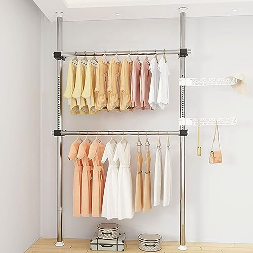 2 Stangen 2 Stangen Teleskop-kleiderbügel Kleiderschrank Organizer Kleiderständer mit Aufhängestange Höhenverstellbarer Kleiderbügel Regalsystem mit 2 Haken