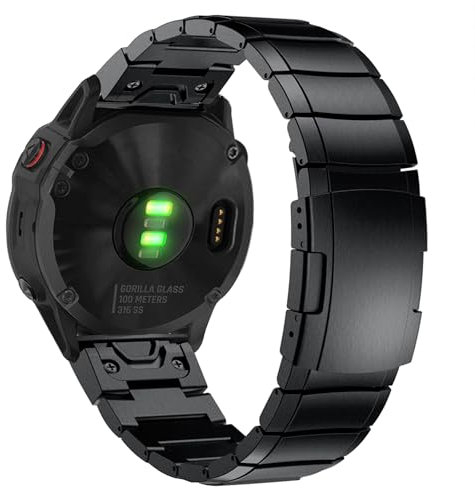 ahayo Quick Fit 22mm Leichtes Titan Uhrenarmband für Garmin Fenix 7 / Fenix 6 / Fenix 5 / epix pro 47mm, Metallarmband mit Edelstahlschnalle für Garmin MARQ/Quatix 7 (Schwarz)