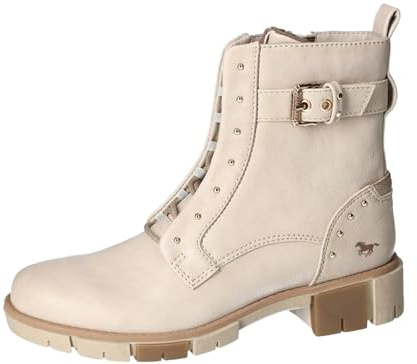 MUSTANG Damen Stiefelette Nieten Schnürboot Riemen mit Schnalle 1443-505, Größe:41 EU, Farbe:Beige