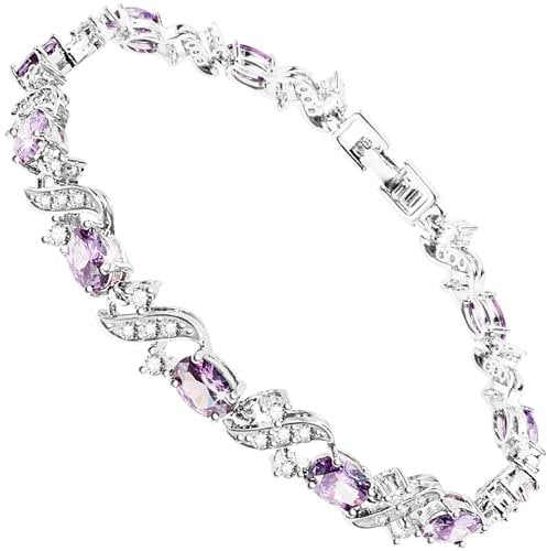 PHOGARY Bracciale da Tennis da Donna, 3A Zirconi, Placcato in Oro Bianco, Scatola Viola Chiaro - Regalo di Compleanno per Mamma Moglie Fidanzata Figlia