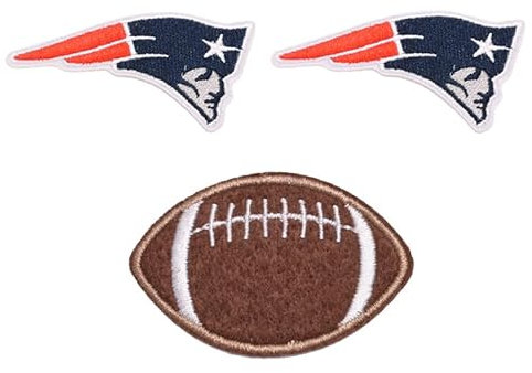3Pcs New England Football Fans' Favorite Football Iron On Embroidery Patches, New England Rugby Logo Patches for Hat Jacket Backpack Jeans Shoes Clothes DIY