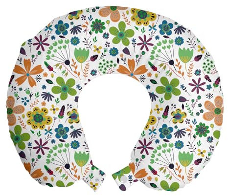 ABAKUHAUS Blume Reisekissen Nackenstütze 2er Pack, Spitz Petals Blumenkunst Schaumstoff Reiseartikel für Flugzeug und Auto, 30x30 cm, Mehrfarbig Weiß