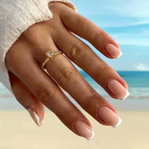 24PCS - Square Short French False Nails Set - Elegant White Tip Press-On Nails with Full Cover Glue - Premium DIY Nail Art Gift