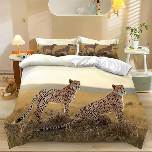 Bettbezug Reißverschluss mit Kissenbezug Bettwäsche 135 x 200 cm Tiere Gepard 3D Bedrucktes Bettwäsche-Set Farbe auf Weiches Mikrofaser-Baumwolle für Teenager Erwachsene