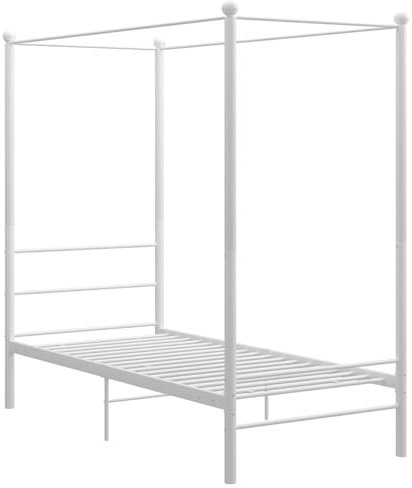 Buzaza Himmelbett Weiß Metall 90x200 cm White Double Bed Frame Bett 90x200 Bett Weiss