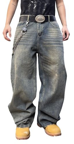 Zewool Jeans Baggy Hip hop pour Hommes,Jeans Skater à Jambe Large,Pantalons en Denim décontractés,Y2K Skateboard Streetwear Coupe Droite relaxée Vintage extrême liberté de Mouvement,B10 Bleu rétro,M