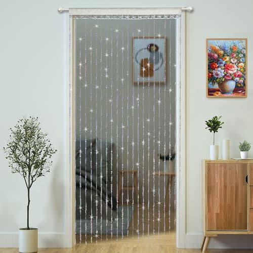 YaoYue Crystal Beaded Curtain Door Curtains Room Divider Hanging Diamond Acrylic Beads for Doorway Hippie Closet Bedroom Wall Window Backdrop Decor (35.5×79in/90×200cm, Sparkly)