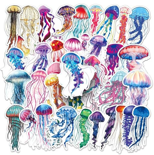 Quallen-Meeresleben Aufkleber Jellyfish Stickers 50 Stück Skateboard Graffiti Aufkleber Motorräder Fahrrad Snowboard Gepäck Laptop Auto Koffer für Kinder und Jugendliche Wasserdichte Vinyl Aufkleber
